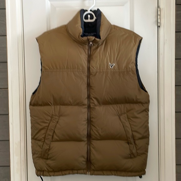 American Eagle Outfitters Vintage 2 Tone Khaki Mens Puffer Down Vest M EUC - Picture 1 of 14